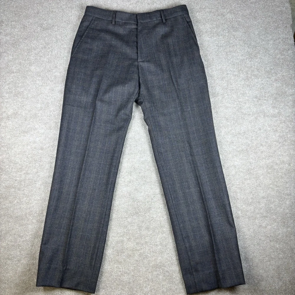 Banana Republic Straight Fit Wool Dress Pants Mens 32x30 Gray Plaid Flat Front